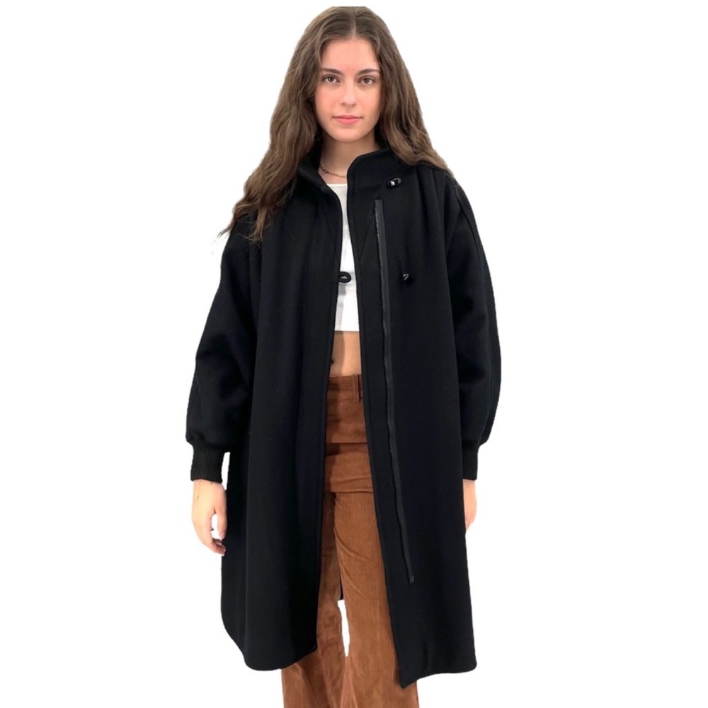 Vintage Kay Boys Women's Wool Blend Winter Coat Black Cape Coat Wide Sleeves | M